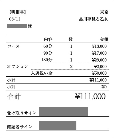 品川夢見る乙女 実際の給料明細2